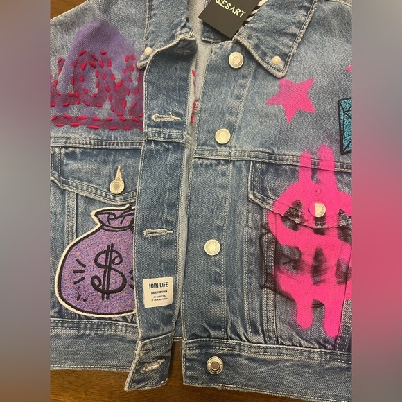 Bershka Jeans Jacket Women Barbie Design XS (0387) - Picture 5 of 16